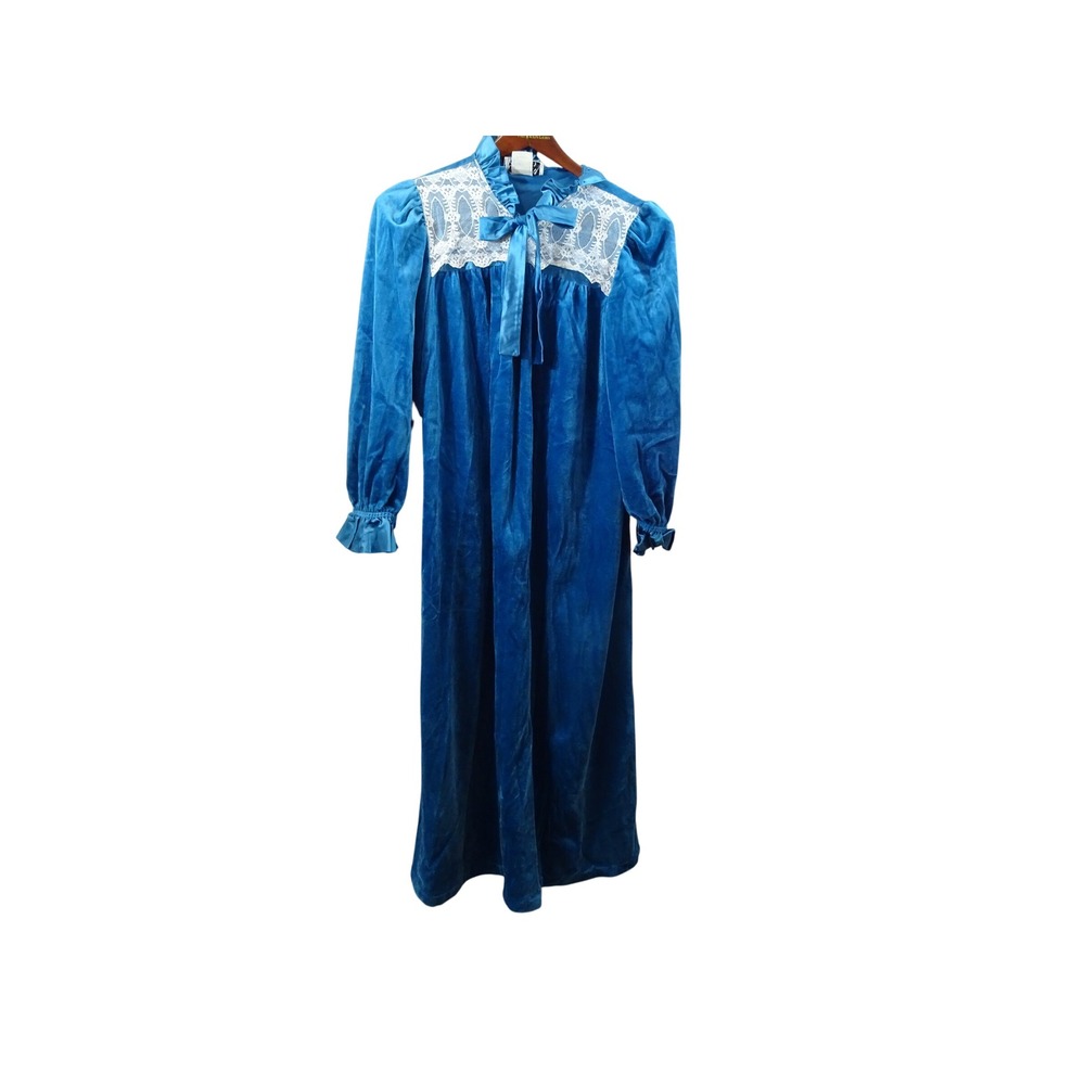 Vintage Donna Richard Gilligan O'Malley Velvet Lace Nightgown M Granny Ruffle